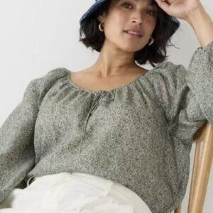 J. Crew Women's Size Medium Green Floral Blouse